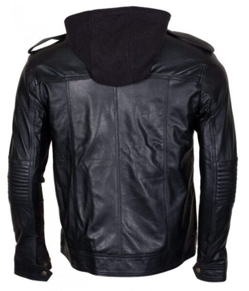 New Mens Detachable Hood AJ Biker Style Black Genuine Leather Jacket ...